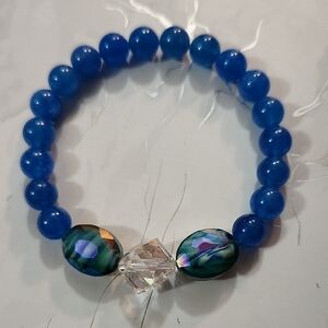 Handmade Blue Kyanite Beaded Bracelet with Multicolor Glass And Crystal Accent